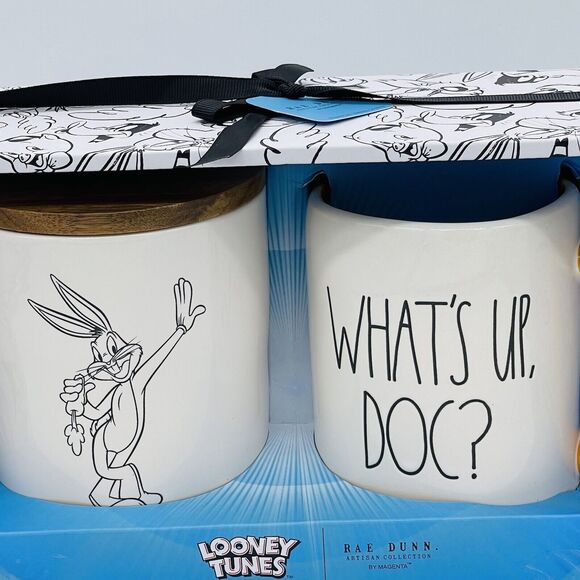 Rae Dunn Looney Tunes Mug Cellar Set BUGS BUNNY WHATS UP DOC Retro Farm NEW 2022 - Picture 2 of 5